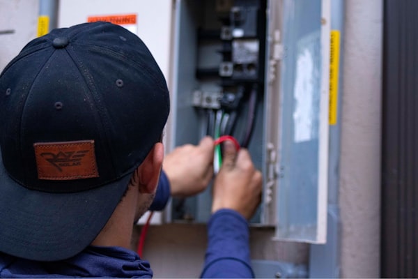 Electrician performing panel repair work